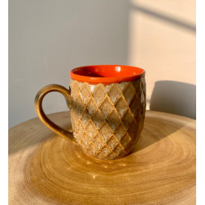Handcrafted Ceramic Orange Double Tone Coffee Mug, 300mL - The knot and Bow